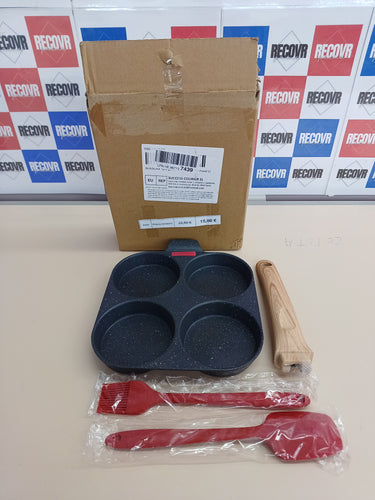 Sartén 4 Cavidades para Tortitas y Huevos, Antiadherente, Apta para Inducción, Aluminio – Color Negro Bobikuke